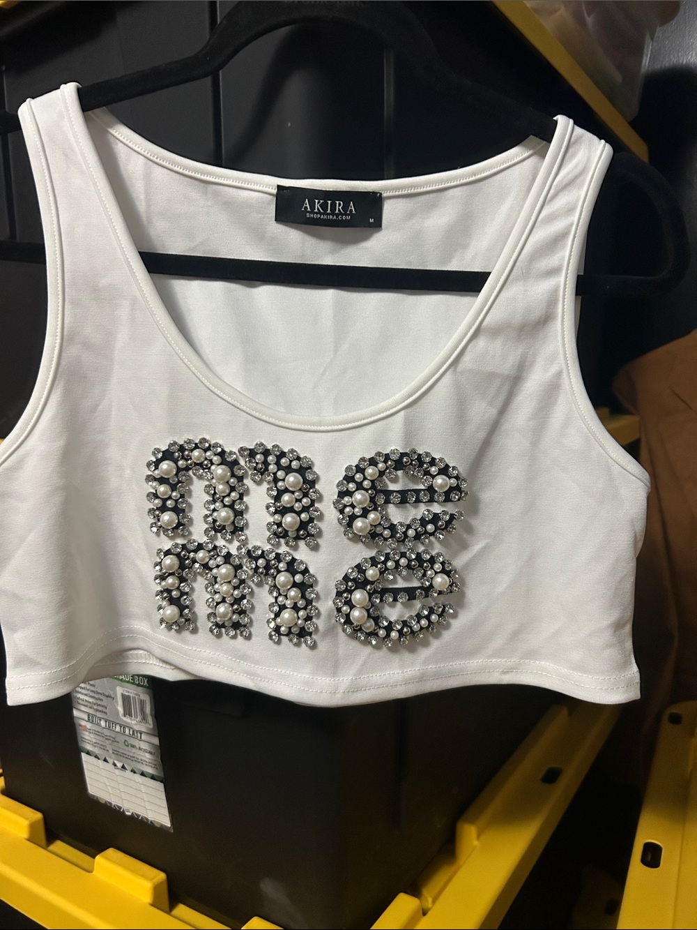 AKIRA White Pearl & Bead Embellished Cropped Tank